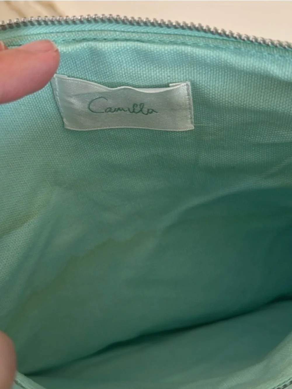 Camilla Shades of Rio Floral Blue-Green Canvas Tassel Clutch